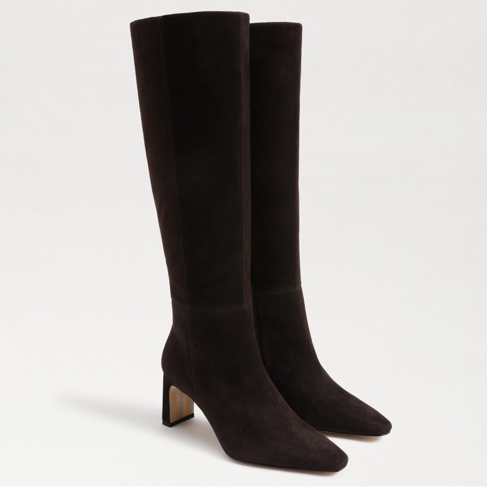 Sam Edelman Brown Suede Wide Calf Knee High Heeled Boot
